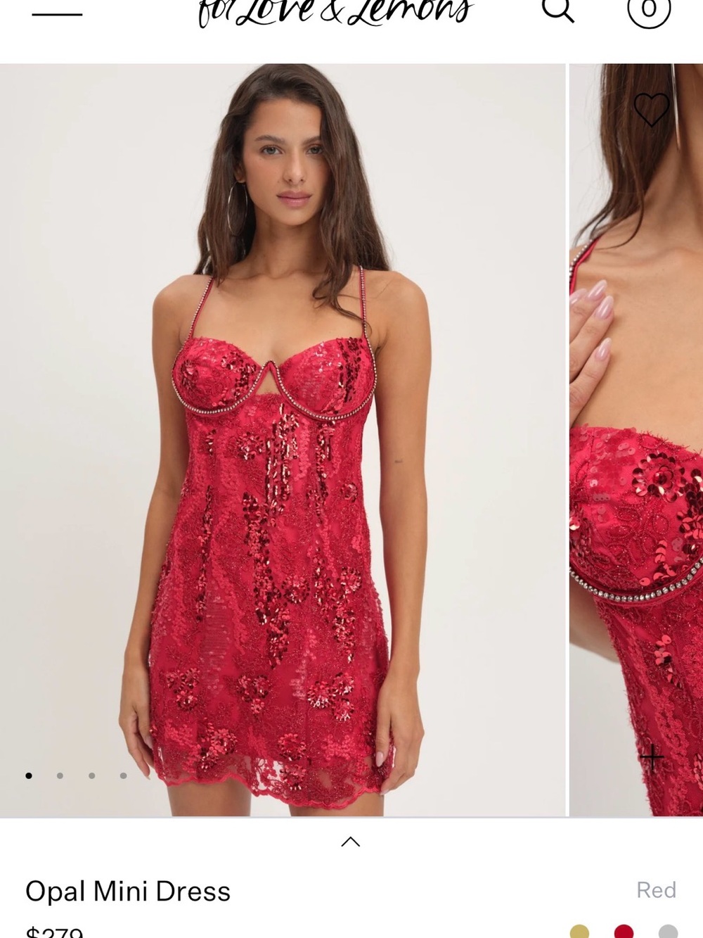 For Love And Lemons Ruby Red Sequin Lace Mini Dress - Picture 6 of 7
